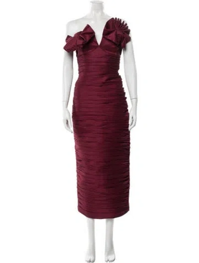 Pre-owned Rachel Gilbert Off-the-shoulder Midi Length Dress In Burgundy
