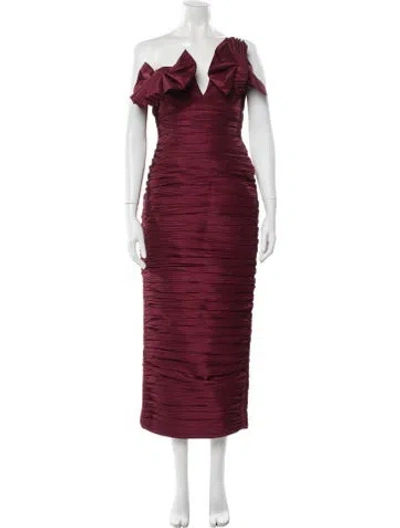 Pre-owned Rachel Gilbert Off-the-shoulder Midi Length Dress In Burgundy