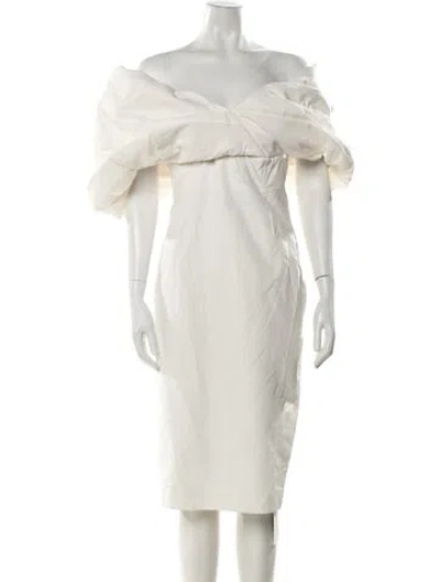 Pre-owned Rachel Gilbert Off-the-shoulder Midi Length Dress In Neutral