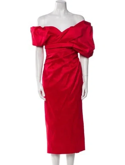 Pre-owned Rachel Gilbert Off-the-shoulder Midi Length Dress In Red