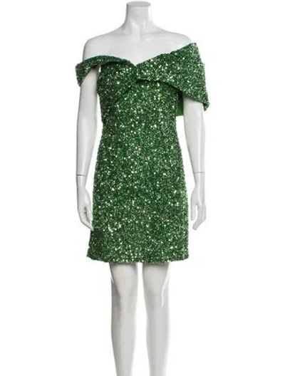 Pre-owned Rachel Gilbert Off-the-shoulder Mini Dress In Green