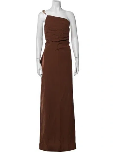 Pre-owned Rachel Gilbert One-shoulder Long Dress In Brown