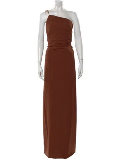Pre-owned Rachel Gilbert One-shoulder Long Dress In Brown