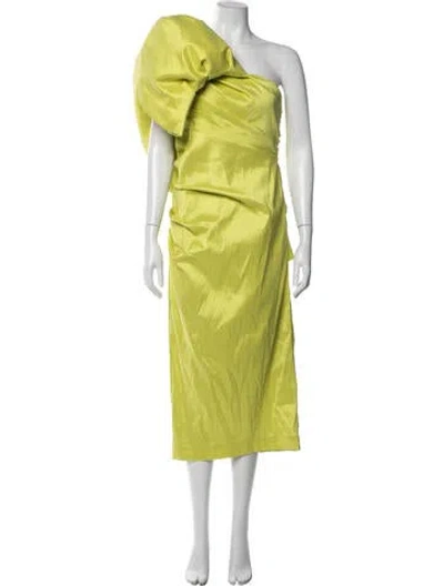 Pre-owned Rachel Gilbert One-shoulder Long Dress In Green