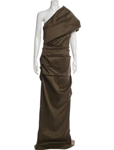 Pre-owned Rachel Gilbert One-shoulder Long Dress In Green