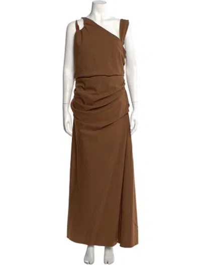Pre-owned Rachel Gilbert One-shoulder Long Dress W/ Tags In Brown