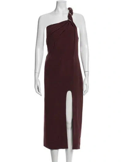 Pre-owned Rachel Gilbert One-shoulder Midi Length Dress In Burgundy