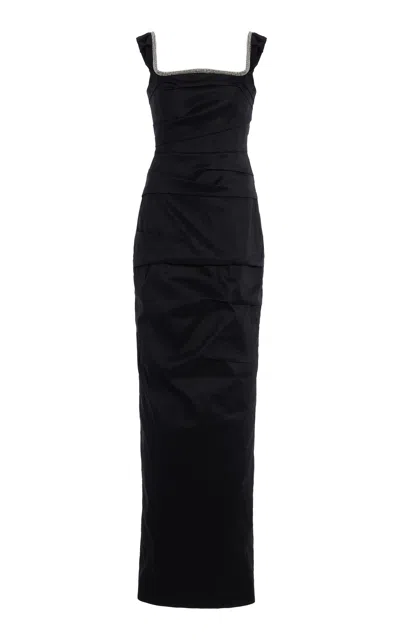 Rachel Gilbert Onyx Crystal-embellished Gown In Black