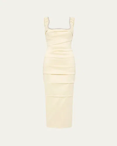 Rachel Gilbert Onyx Crystal Midi Dress In Butter