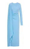 Rachel Gilbert Orion Capelet Gown In Blue