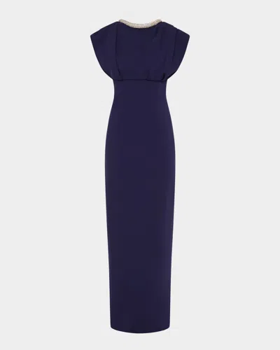 Rachel Gilbert Orion Trim Empire Column Gown In Blue