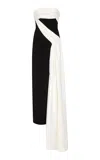 Rachel Gilbert Orson Pleated Contrast Tulle Gown In Black,white