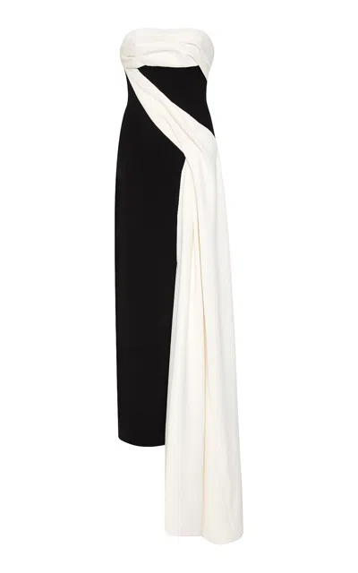 Rachel Gilbert Orson Pleated Contrast Tulle Gown In Black,white