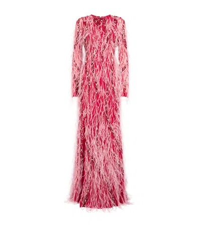 Rachel Gilbert Ostrich Feather Cynthia Gown In Pink