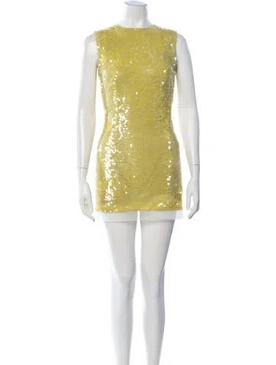Pre-owned Rachel Gilbert Patterned Mini Dress In Green/yellow