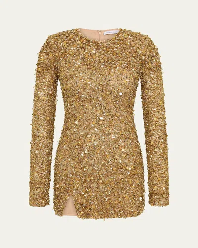 Rachel Gilbert Phillipe Embellished Strong-shoulder Mini Dress In Gold