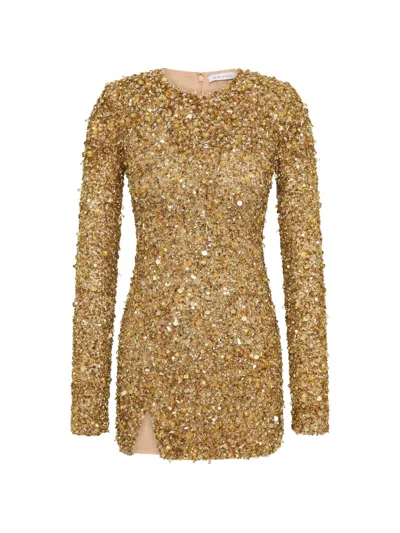 Rachel Gilbert Phillipe Embellished Strong-shoulder Mini Dress In Gold
