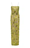 Rachel Gilbert Pierre Embellished Gown In Lime Green