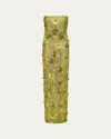 Rachel Gilbert Pierre Floral Beaded Strapless Gown In Green