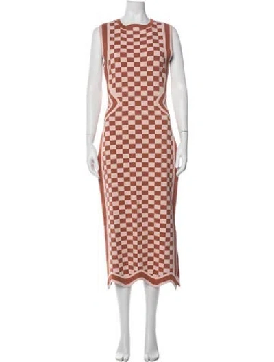 Pre-owned Rachel Gilbert Plaid Print Midi Length Dress In Orange
