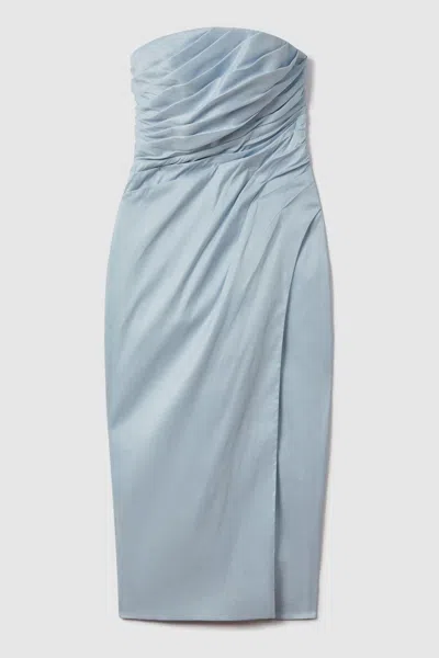 Rachel Gilbert Pleated Fitted Midi Dress In Ice Blue