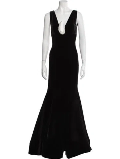 Pre-owned Rachel Gilbert Plunge Neckline Long Dress W/ Tags In Black