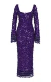 Rachel Gilbert Posie Crystal Embroidered Tulle Gown In Purple