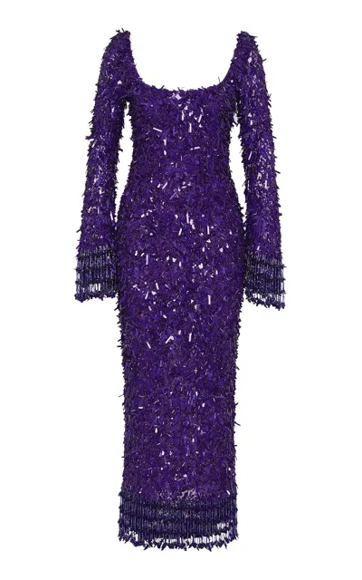 Rachel Gilbert Posie Crystal Embroidered Tulle Gown In Purple