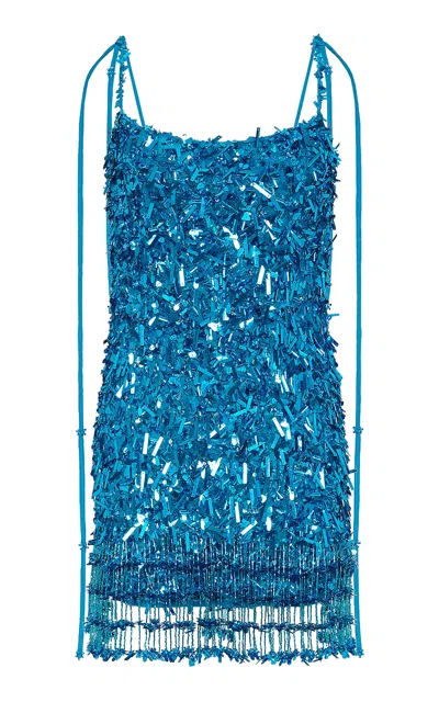 Rachel Gilbert Posie Crystal Fringed Mini Dress In Blue