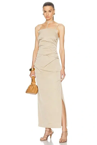 Rachel Gilbert Prescott Gathered-detail Long Dress In Tan