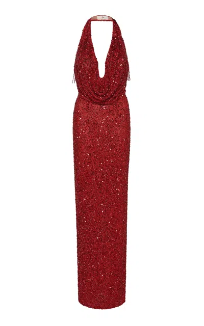 Rachel Gilbert Presley Sequin-embellished Gown In Red