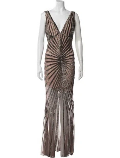 Pre-owned Rachel Gilbert Printed Long Dress In Neutral