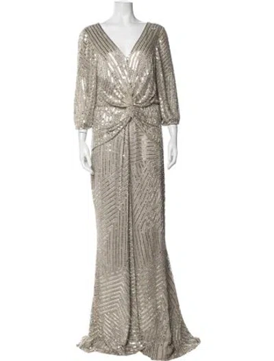 Pre-owned Rachel Gilbert Printed Long Dress In Neutrals