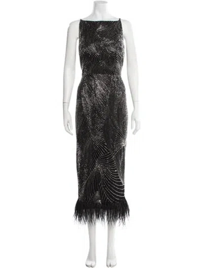 Pre-owned Rachel Gilbert Printed Midi Length Dress In Black