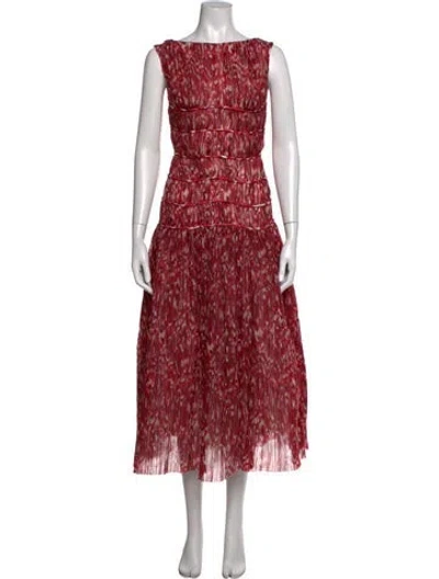 Pre-owned Rachel Gilbert Printed Midi Length Dress W/ Tags In Red