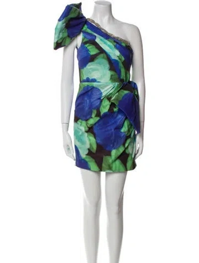 Pre-owned Rachel Gilbert Printed Mini Dress In Green