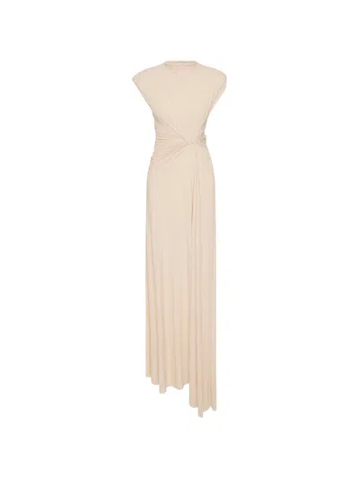 Rachel Gilbert Rico Crystal-embellished Gathered Gown In Neutral