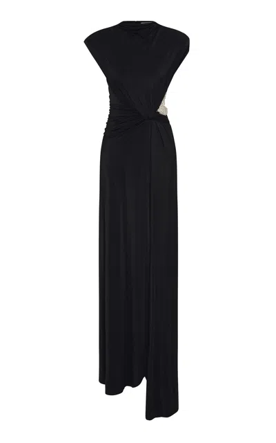 Rachel Gilbert Rico Embellished Slit Gown In Black