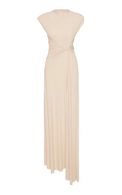 Rachel Gilbert Rico Embellished Slit Gown In Neutral
