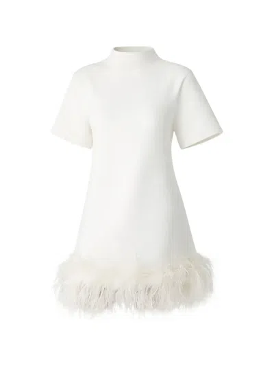 Rachel Gilbert Rita Feathered Mini Dress In White
