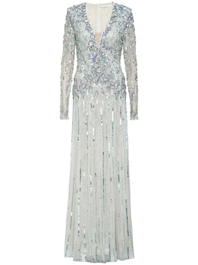 Rachel Gilbert Rosa Crystal-embellished Gown In Silver