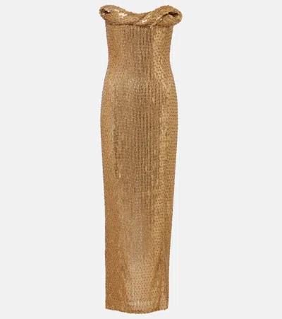 Rachel Gilbert Rosalie Embellished Bustier Gown In Gold