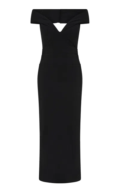 Rachel Gilbert Rowana Plunge Halter Gown In Black
