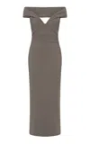 Rachel Gilbert Rowana Plunge Halter Gown In Gray