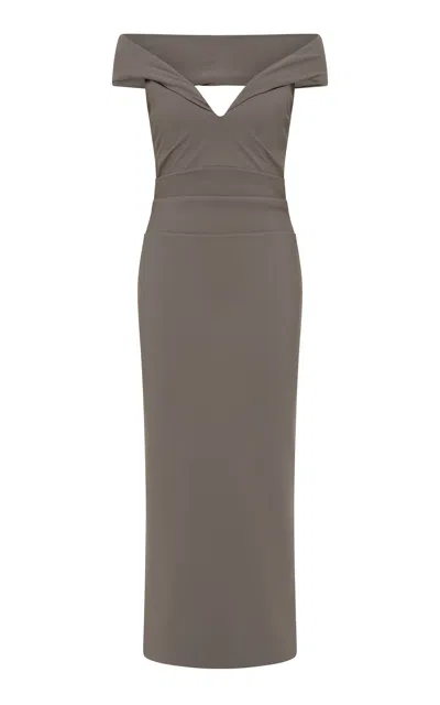 Rachel Gilbert Rowana Plunge Halter Gown In Gray