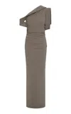 Rachel Gilbert Rowana Sculpted One-shoulder Gown In Gray