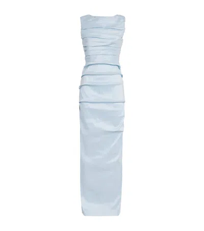 Rachel Gilbert Ruched Adela Gown In Blue