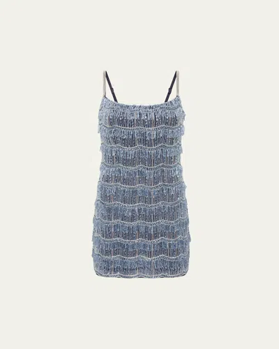 Rachel Gilbert Sadie Scallop Beaded Sleeveless Mini Dress In Blue