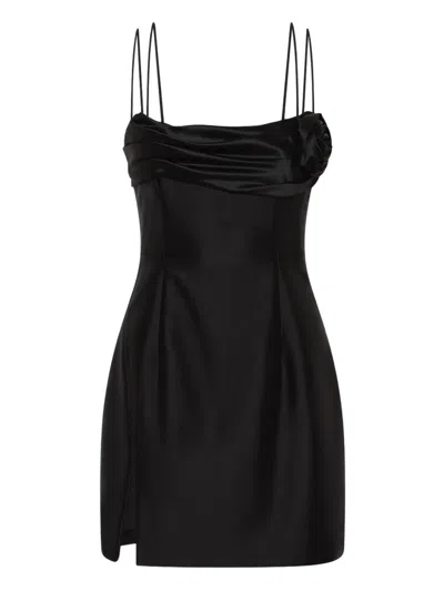 Rachel Gilbert Sawyer Rose-embellished Mini Dress In Black