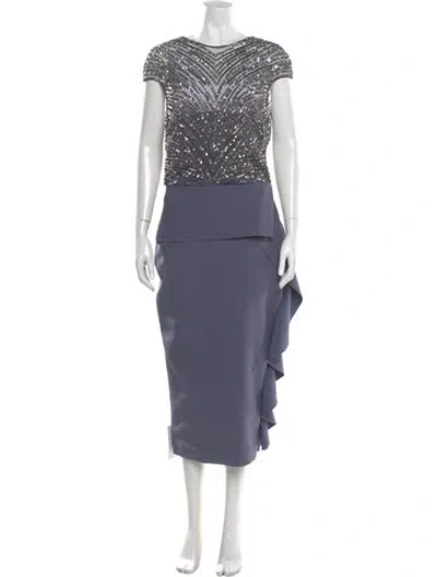 Pre-owned Rachel Gilbert Scoop Neck Long Dress In Blue